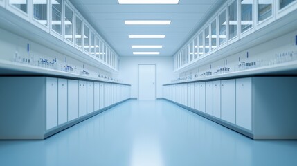 Fototapeta premium Clean and Modern Laboratory Interior with Bright Lighting and Organized Storage Units