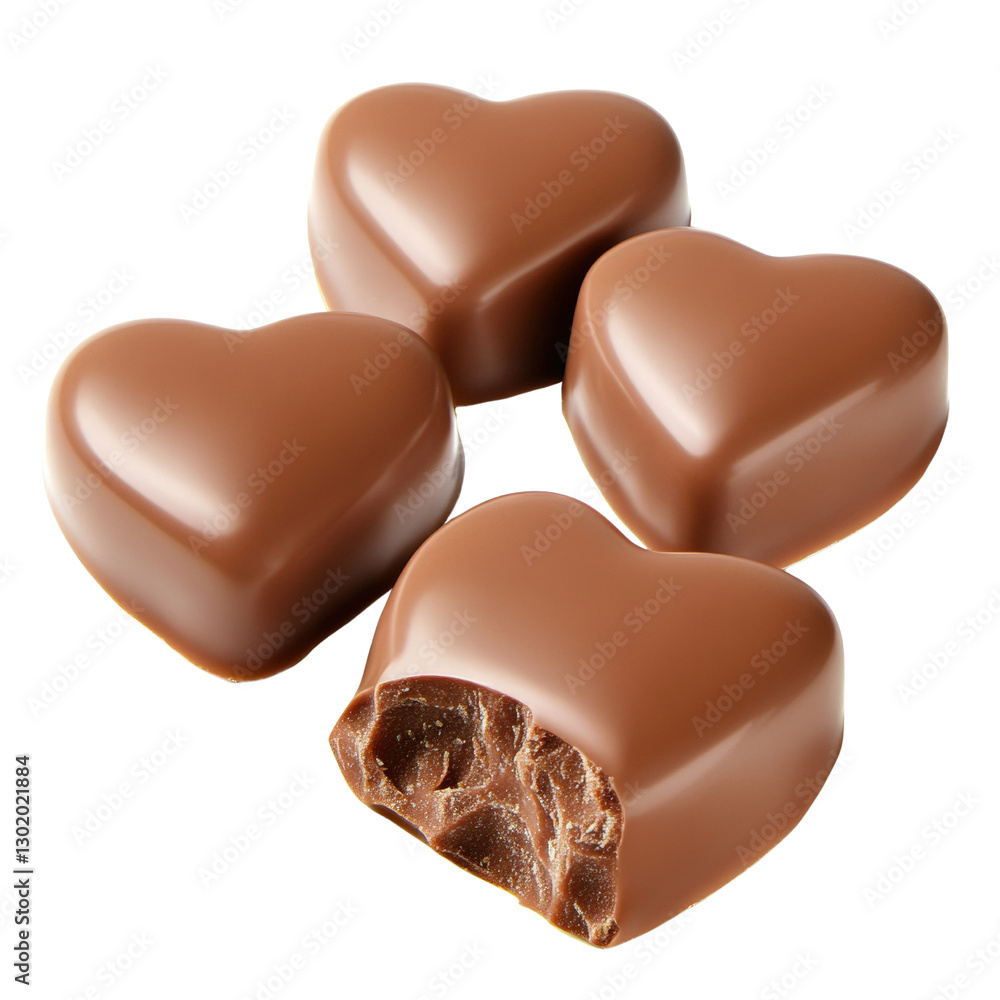 Poster assorted chocolate hearts in various shapes and sizes perfect for valentine?s day or romantic occasi