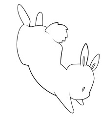 Cute white rabbit. Cartoon character. Outline. Coloring page. Hand drawing. Easter illustration.