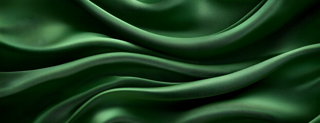 Obraz premium Emerald satin drapes, soft folds. Abstract background