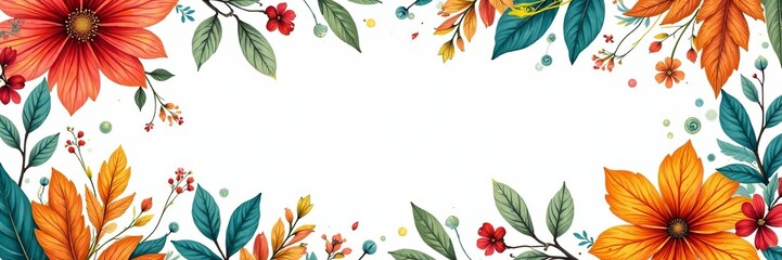 Fototapeta premium Vibrant, hand-drawn floral and leafy eco pattern on a white background, botanic, eco-friendly