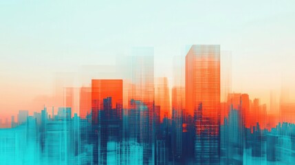 Layers of a cityscape revealing midcap business activity and graphs, Mid Cap Stocks, urban financial evolution