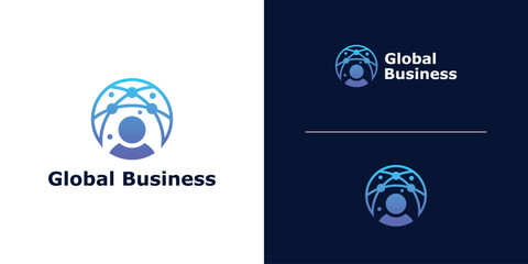 logo design combination of people and global internet, business connection logo, globe, network, symbol, icon, idea, creative.