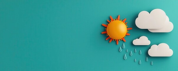 Weather forecast report, showing temperature and precipitation, flat design illustration