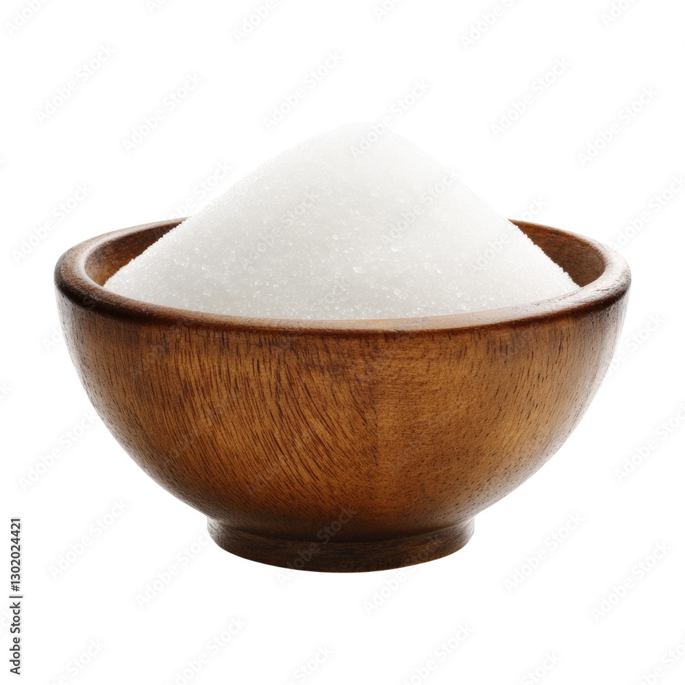 Poster a simple yet elegant bowl filled with granulated sugar posing on a rustic wooden surface for culinar