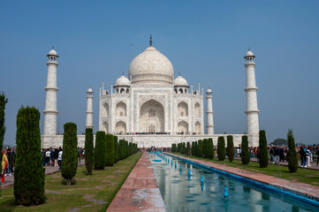 Fototapeta premium Agra , India - 1 January 2025 Taj Mahal Indian Monument UNESCO World Heritage Site Seven Wonders of the World at Agra Uttar Pradesh India Asia, South Asia