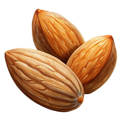 Three Almond Nuts with Smooth and Textured Natural Surface