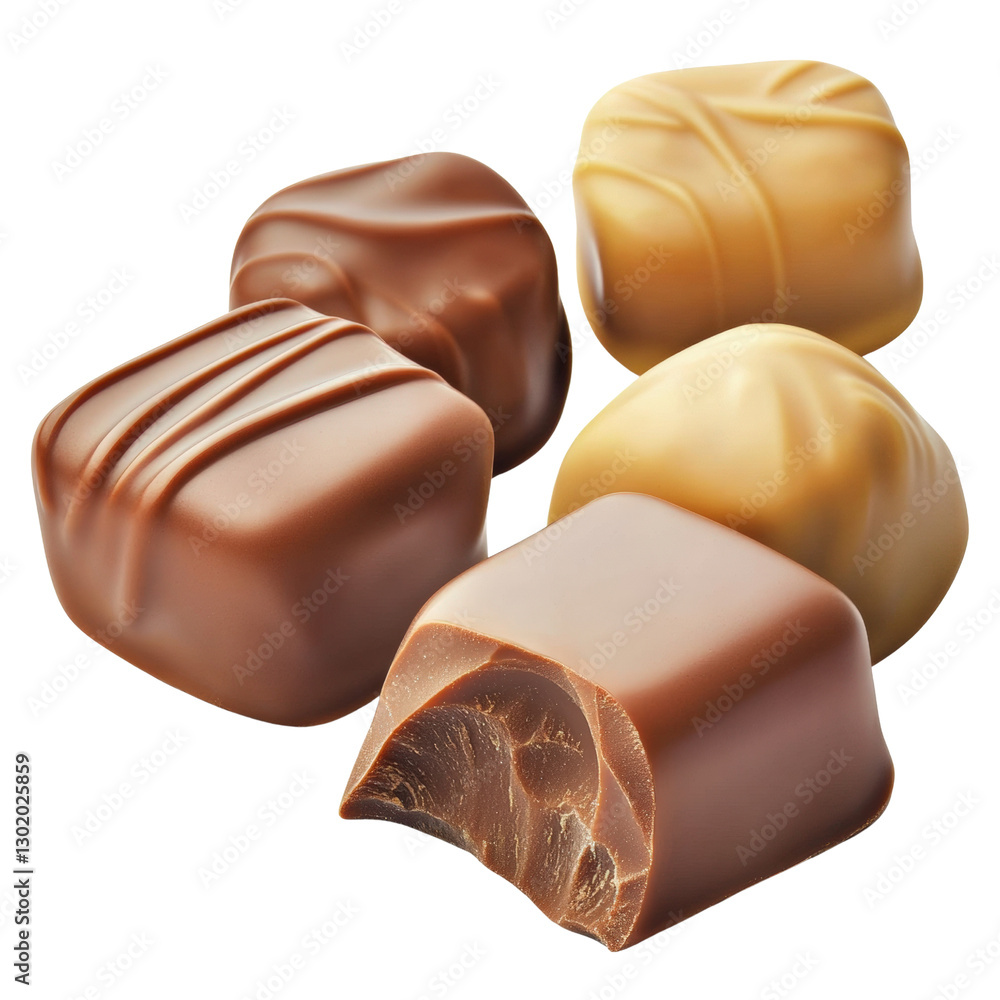 Poster an assortment of three delicious chocolates in various shapes and flavors perfect for satisfying swe
