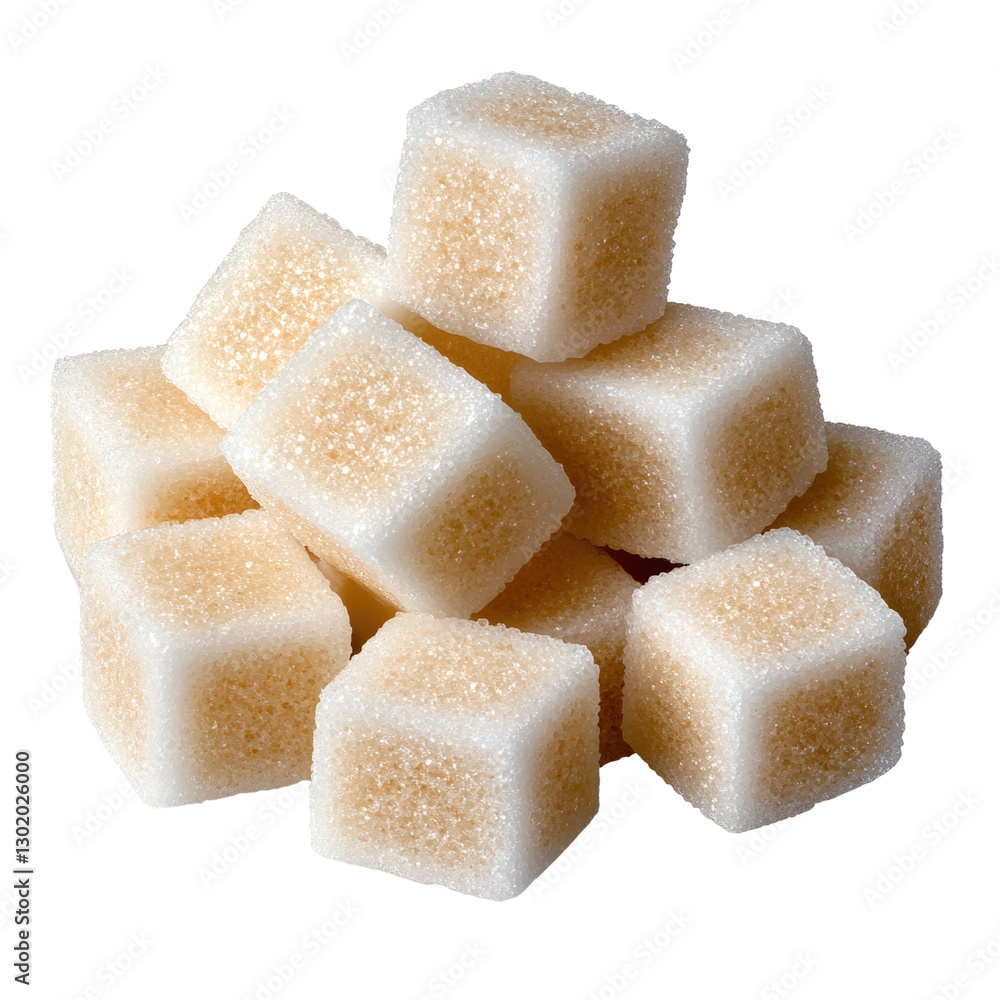 Poster a neat arrangement of sugar cubes in a small pile showcasing their clean, white appearance for sweet