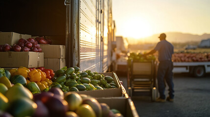 sunset at a marketplace with fresh produce