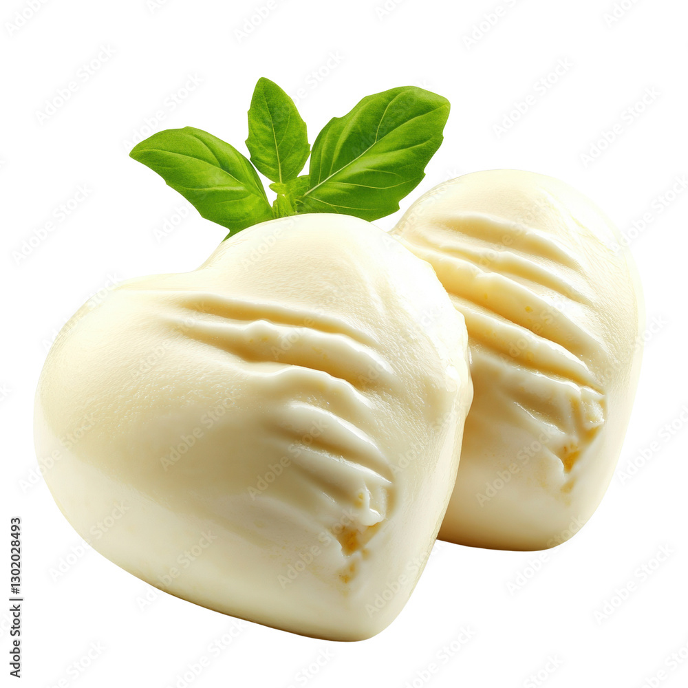 Poster luxurious white chocolate pieces elegantly displayed with a fresh green leaf on top against a soft n