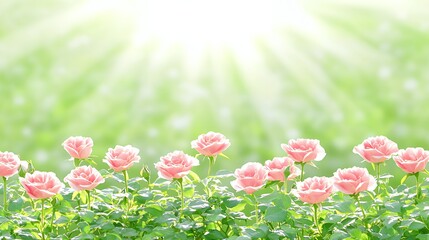 Pink Roses in a Sunlit Garden