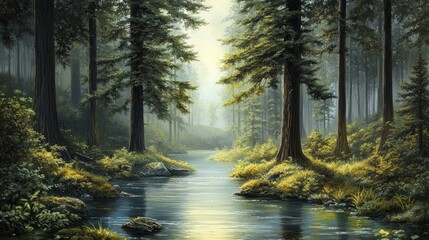 Obraz premium Serene Redwood Forest River