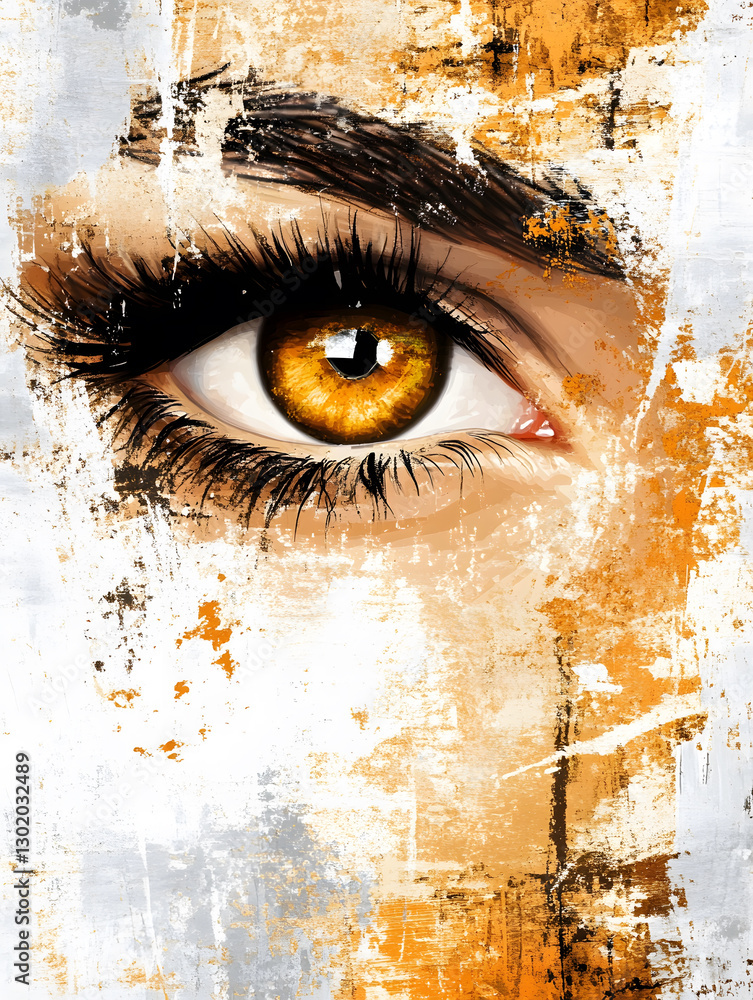 Poster artistic close-up of an eye with vibrant colors and textured background