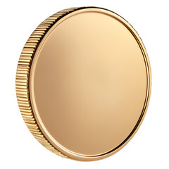 Isolated Gold Coin Close-up, isolated on transparent or white background for Economic Symbolism