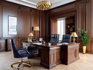 Obraz premium Elegant modern workspace luxurious home office interior design in professional aesthetics