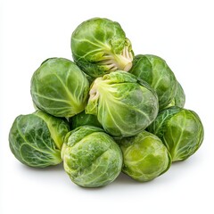 Fototapeta premium Fresh Green Brussels Sprouts Close Up on White Background
