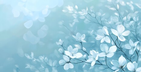 Delicate White Blossoms on Branches in Soft Blue Light