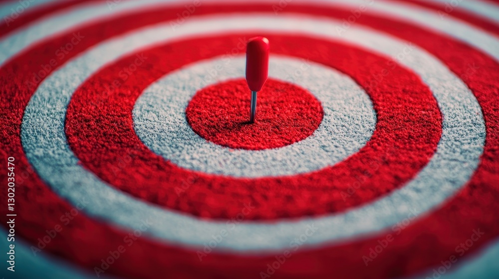 Poster red and white circular target with push pin centered surrounded by textured patterns