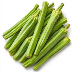 Obraz premium Fresh Green Moringa Pods on White Background