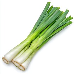 Fresh Green Scallions on White Background