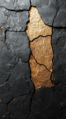 A composition of black and gold natural stone textures illuminated by modern daylight, with a simple, bright tone. The blurred background and empty caption space evoke calm, elegance, and luxury.

