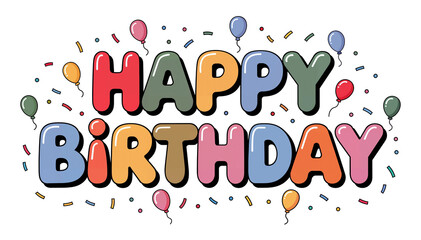 Colorful HAPPY BIRTHDAY text isolated on a white or transparent background.