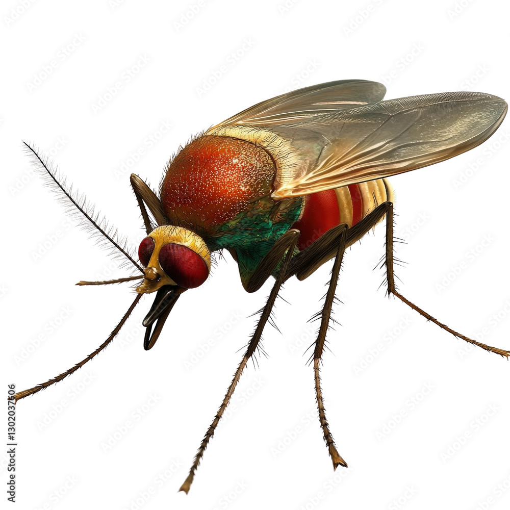 Poster a detailed close-up of a fly insect resting on a surface capturing the intricate features of its bod