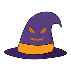 Halloween Witch Hat with Cartoon Design. Vector Illustration.