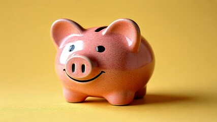 Pink Piggy Bank on Yellow Background