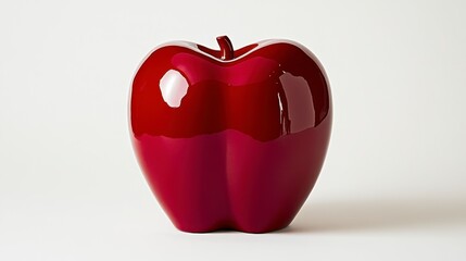 Glossy Dark Red Ceramic Apple Sculpture on White Background