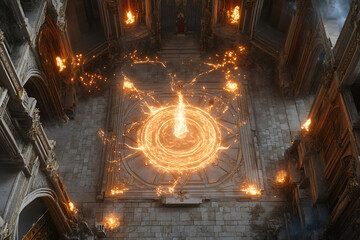 Fiery Rune Circle Battle Map: Fantasy Game Temple