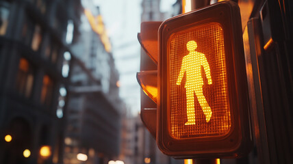 Photo of a yellow traffic light it shows the signal of stop or not walk.