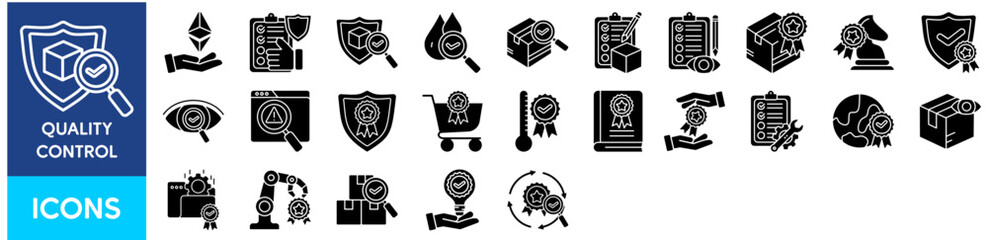  Quality Control icon pack collection set with premium, assurance, quality aassurance, water quality, package, inspection, quality product, strategy