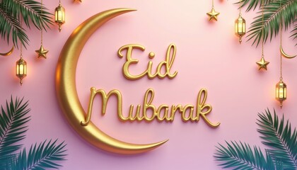 Eid Mubarak greeting card with sparkling stars