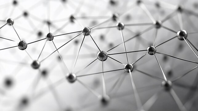 Abstract metallic molecule structure connection network on gray backdrop