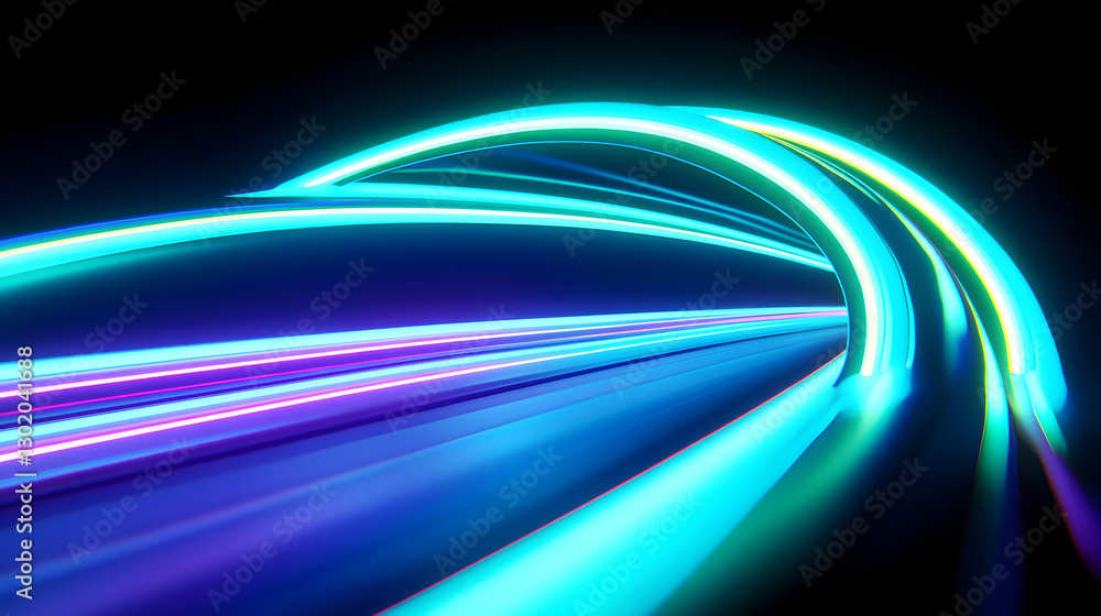 Poster particle flow tunnel space vortex, internet science and technology creative background