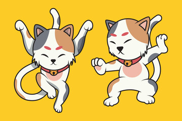 Fototapeta premium character vector of two lucky cats doing funny martial arts moves 