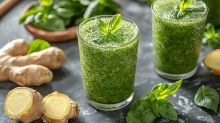 Fresh Green Smoothie with Ginger and Basil