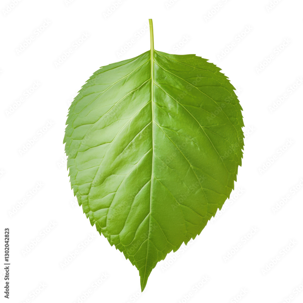 Poster a single green leaf displayed against a soft background with natural lighting showcasing its intrica