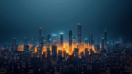 Obraz premium A futuristic city skyline illuminated by public sector bond investments, State Enterprise Bonds, urban development funding