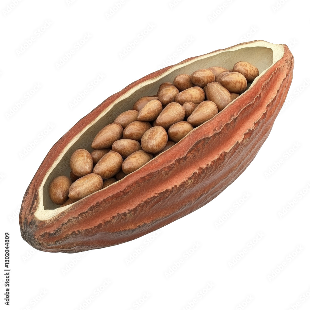Poster raw cocoa pod with rich brown skin and unique shape displayed on a natural surface highlighting the 
