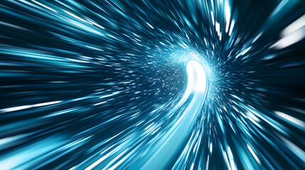 Obraz premium High speed light trail effect, futuristic dynamic motion technology, neon glowing lines