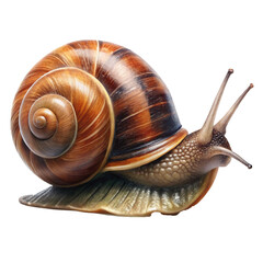Snail with a Glossy Brown Spiral Shell and Long Antennae