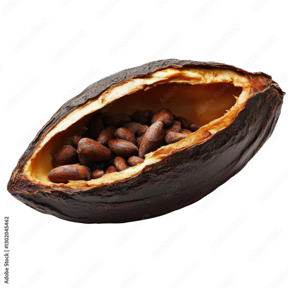Poster beautiful cocoa pod with rich brown and intricate textures displayed on a dark background highlighti
