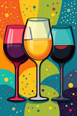 Wine Aging & Wine Tasting in Pop Art Style, A vibrant wine aroma wheel image in a comic style, high fidelity detail.