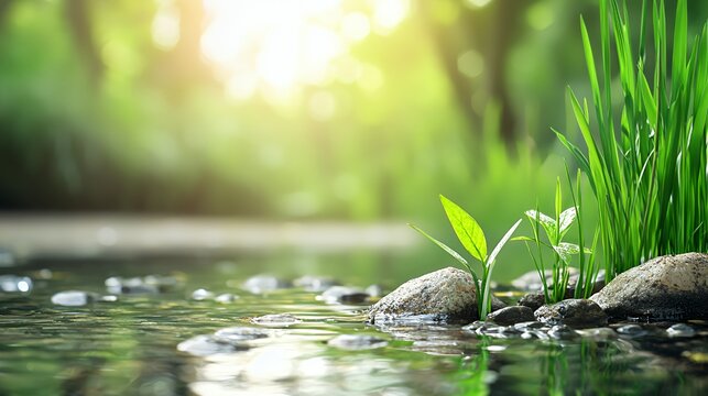 New Plant Growth by a Sunny Stream