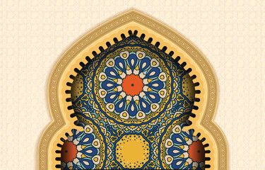 Ramadan Kareem greeting card with arabic pattern and mandala