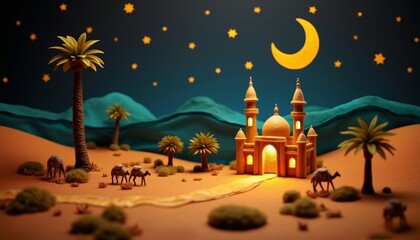 Obraz premium night scene in the middle of the desert