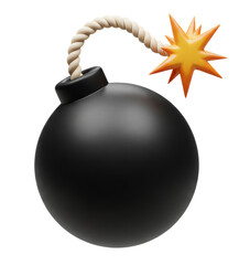 3D Icon Illustration of Bomb with Burning Fuse
